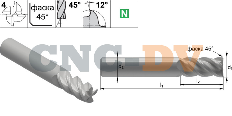 N94S.z4.03.04.11.57.45.F016 Фреза концевая твердосплавная для алюминия, цветных металлов и пластика