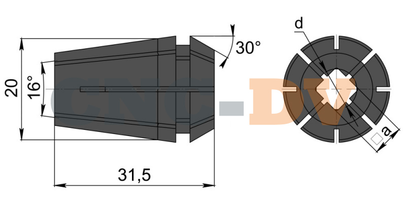 Цанга для метчика ER20G-M5-5,5-4,5